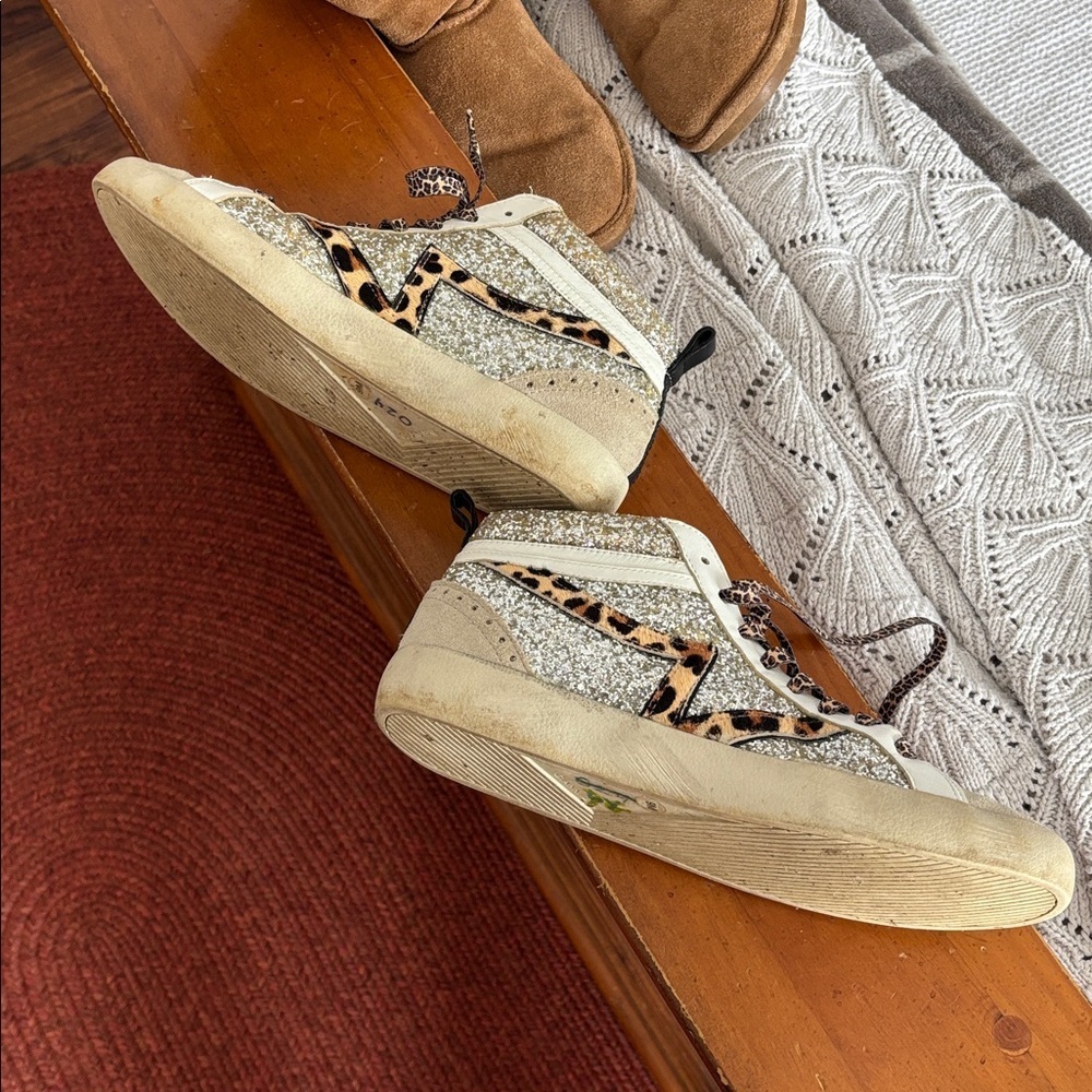 Gianni Bini White and Leopard High-Top Sneakers with Sparkles - Picture 2 of 8